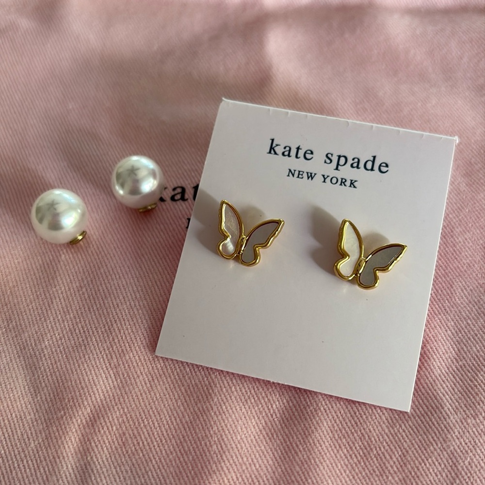 Kate Spade Gold and Mother of Pearl Butterfly earrings - Picture 6 of 8